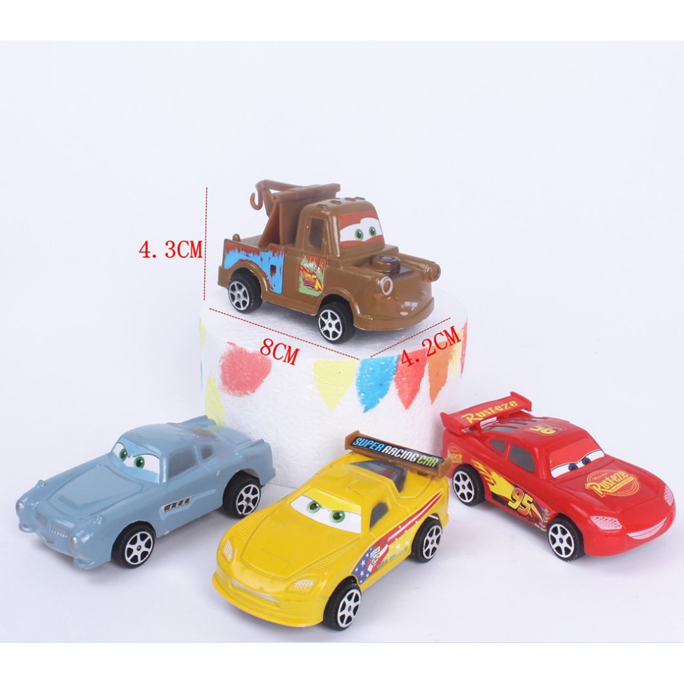 Set 6 xe ô tô hoạt hình trang trí bánh kem, bộ 6 xe ô tô trang trí