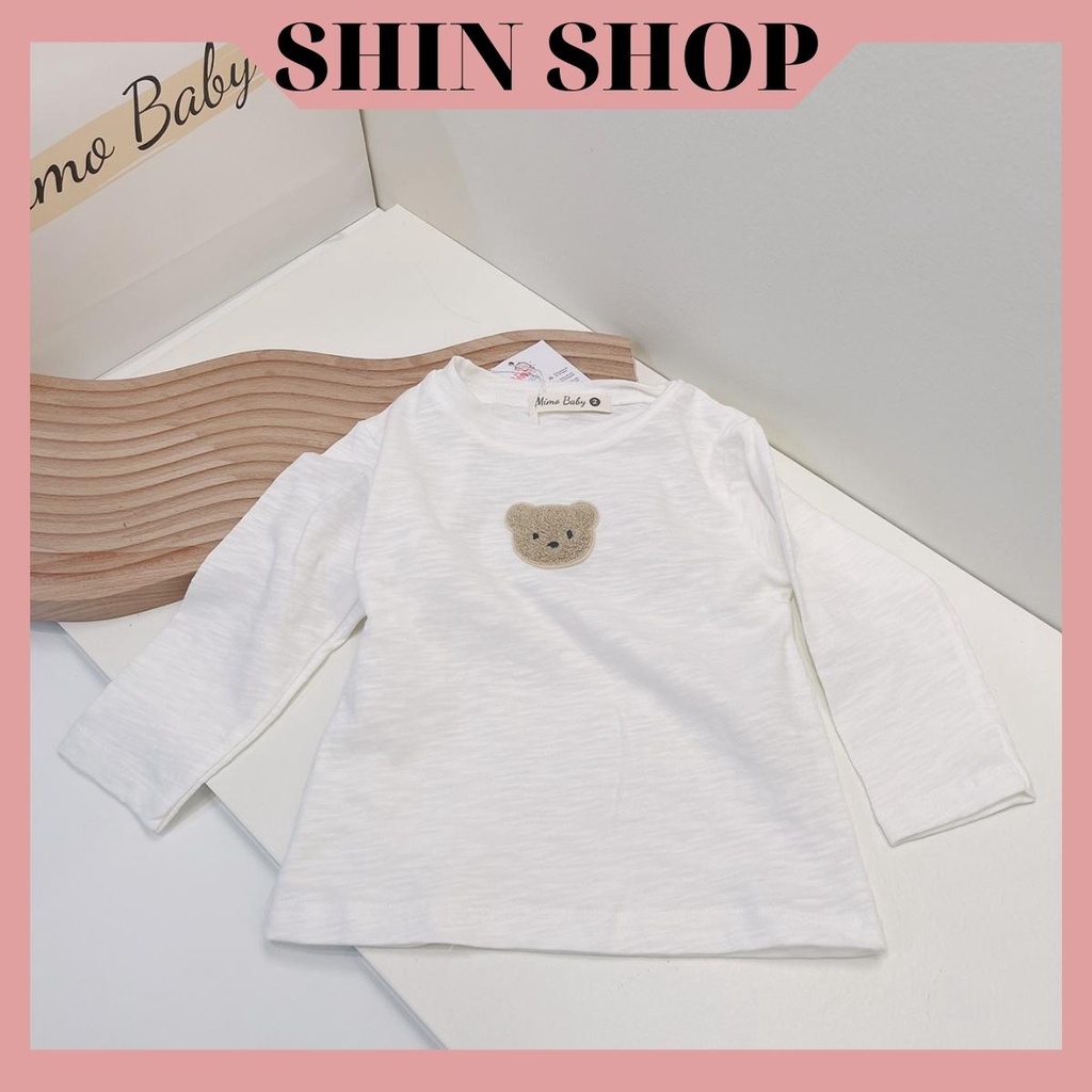 Áo Phông Cotton Dài Tay Thu Đông Cho Bé Trai Bé Gái Đính Hình Gấu Trước Ngực Size Dành Cho Trẻ Em Từ 8kg đến 18kg QA47