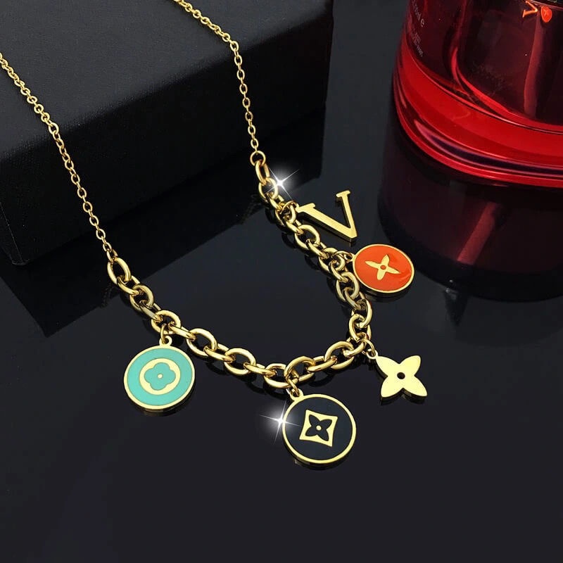 Vòng cổ Lv Mặt Cỏ Bốn Lá Bằng Thép Titan Không Phai Màu Cho Nữ