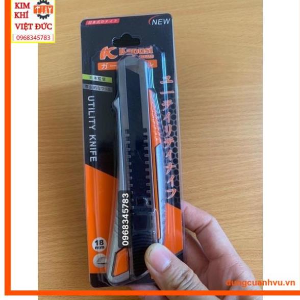Dao rọc giấy cán nhôm Nhật Kapusi JAPAN, dao trổ lớn 18mm lưỡi thép SK5 đen siêu sắc, cắt giấy, rọc băng keo, bìa carton