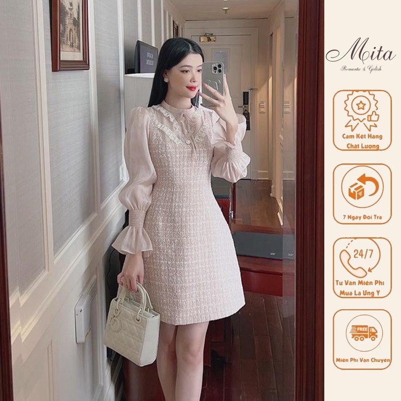 Mita Boutique -Váy Dạ Tweed Tay Bo Công Chúa Lily - MIVA0001