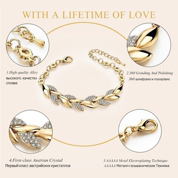 weiweijewelry/Vòng đeo tay kim cương lá vàng 18K cho phụ nữ thanh lịch