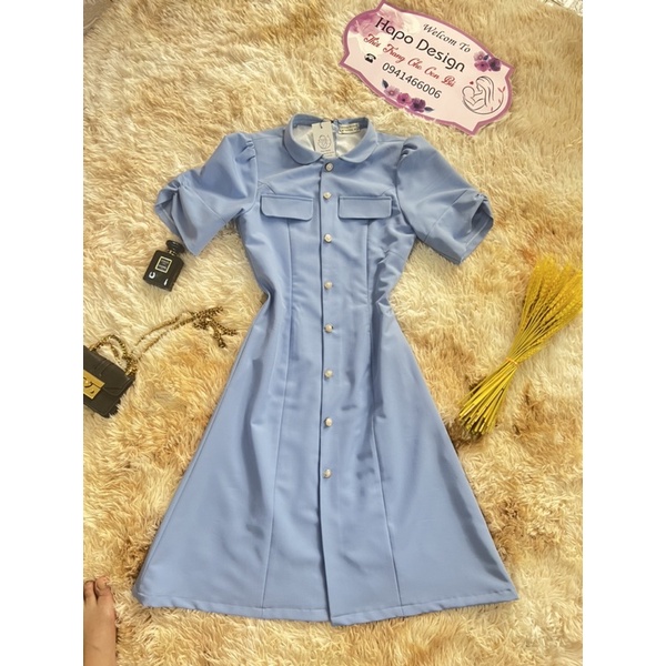 Đầm xanh có khoá cho con bú