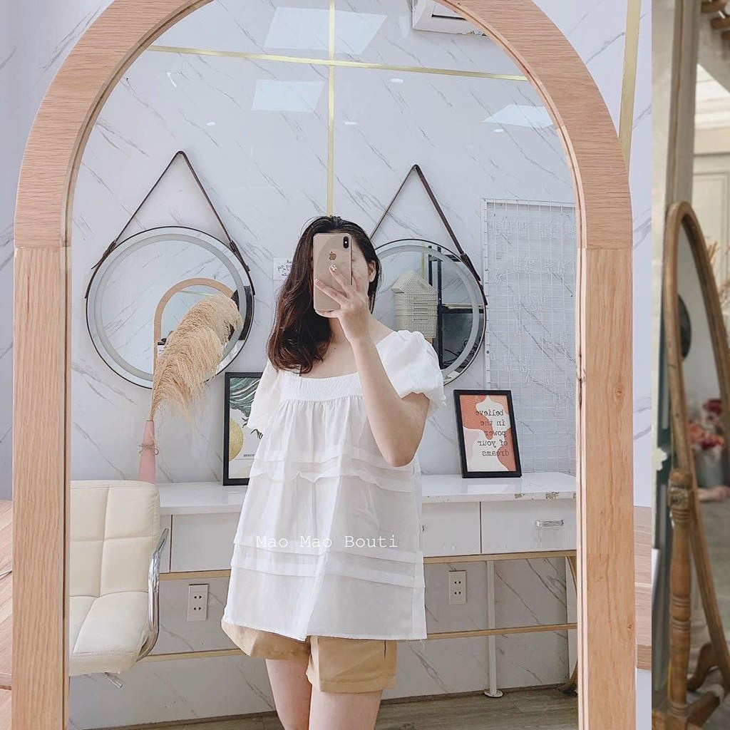 Áo bầu babydoll mùa hè . Kiểu tay bồng xinh xắn, cổ vuông trẻ trung dễ thương cho mẹ bầu