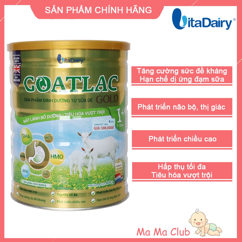 Sữa dê Goatlac Gold 1+ cho trẻ dị ứng đạm bò lon 800g - Ma Ma Club