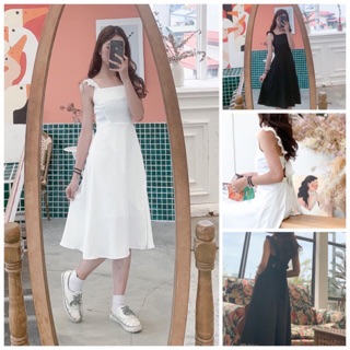 [Ảnh thật/Video] Váy cánh tiên 2 dây đen/ trắng - Đầm 2 dây nữ dáng dài