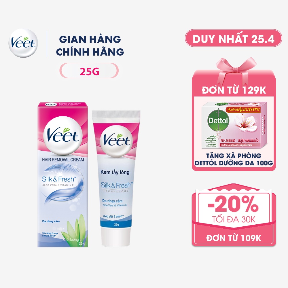 Kem tẩy lông cho da nhạy cảm Veet Silk Fresh 25g