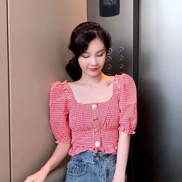 ÁO CARO CỔ VUÔNG NHÚN HOT LẮM NHA 🦩🦩