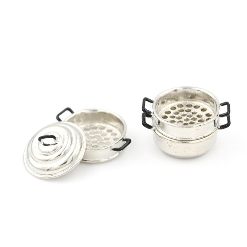 [xứng Đáng] Mô Hình Nồi Hấp Kim Loại 3 Tầng Trang Trí Nhà Búp Bê 1: 12