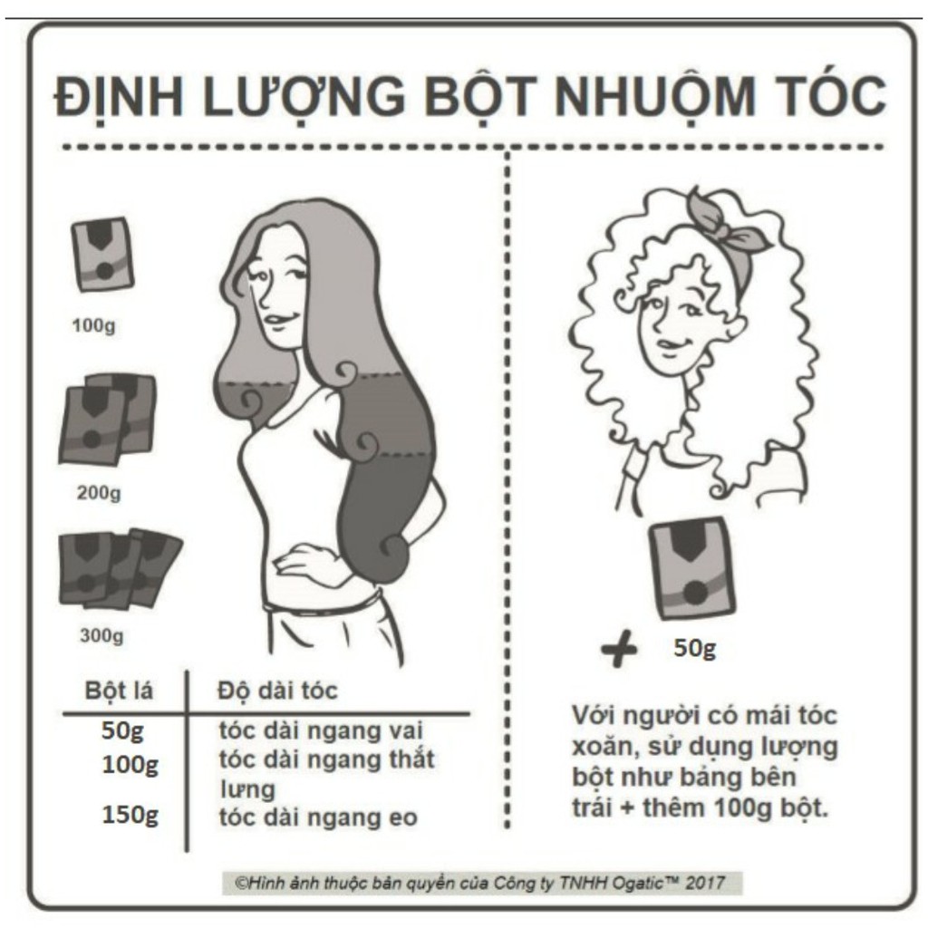 Bột lá nhuộm tóc OGATIC, thuốc nhuộm thảo dược phủ bạc 100% thiên nhiên lá móng lá chàm, hàng chính hãng 50g/hộp