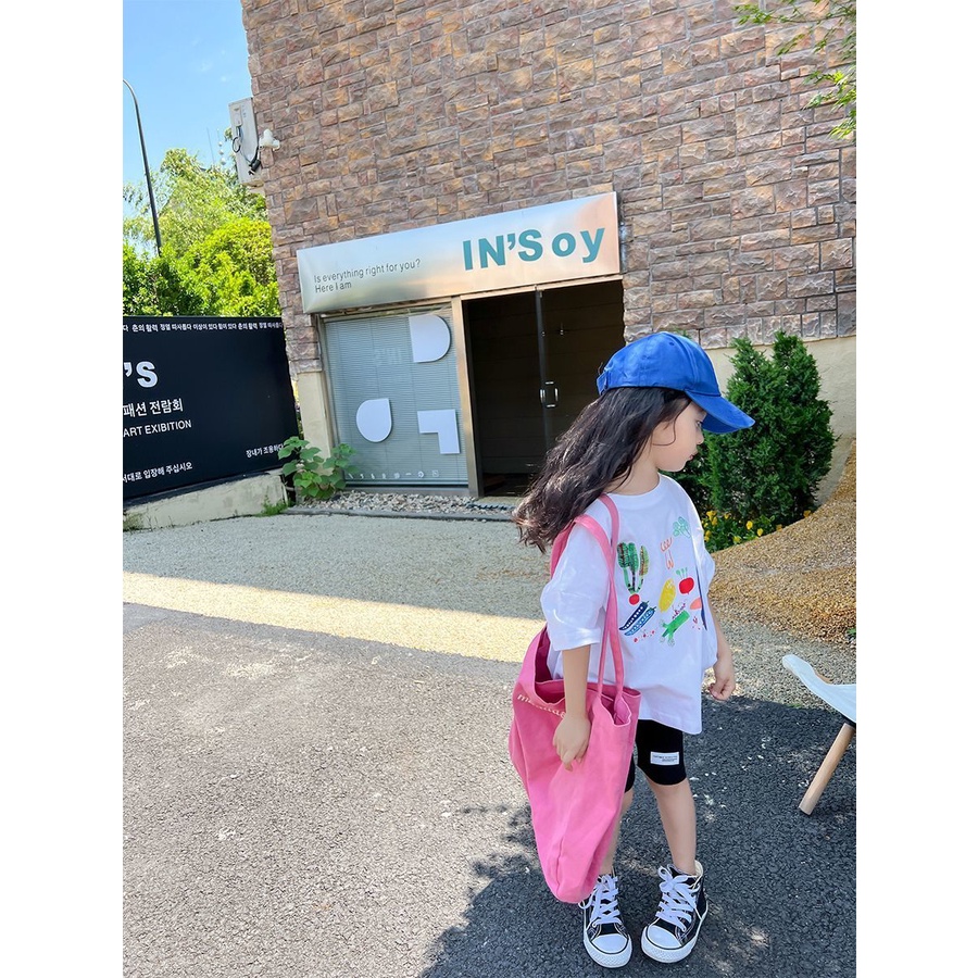 Áo Thun Cotton Ngắn Tay Dáng Rộng In Chữ Thời Trang Mùa Hè 48 Tiếng Cho Bé Gái