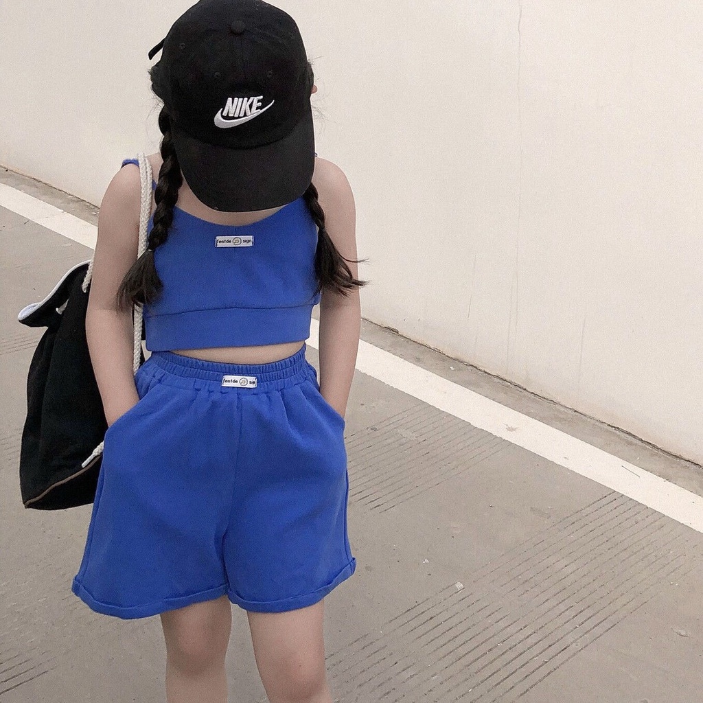 Bộ Đồ Thể Thao Hai Mảnh Áo Hai Dây Và Quần Ngắn Phong Cách Hàn Quốc Thời Trang Mùa Hè Cho Bé Gái