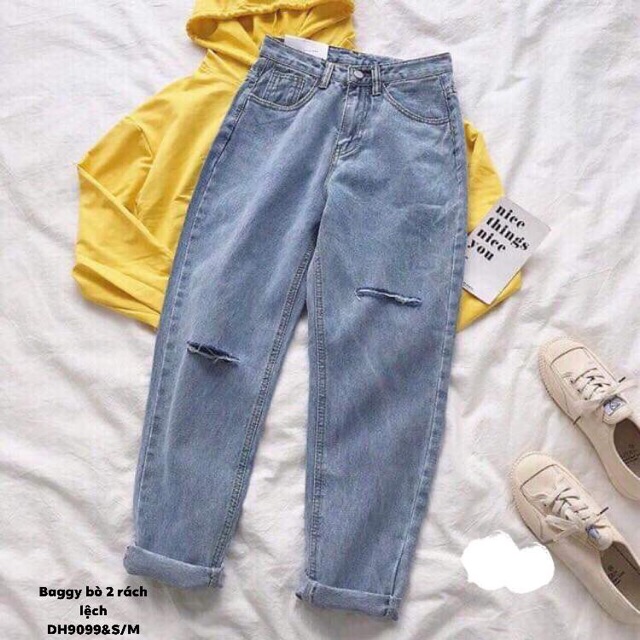 Quần baggy bò 2 rách lệch (DH)