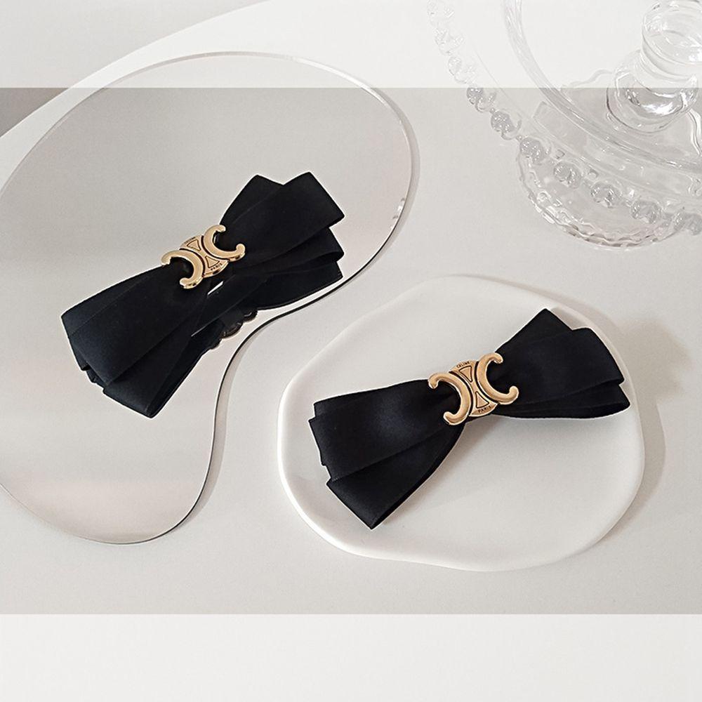 Kẹp Tóc Nơ Bằng Kim Loại Màu Đen Phong Cách Hàn Quốc Ngọt Ngào WMES15H