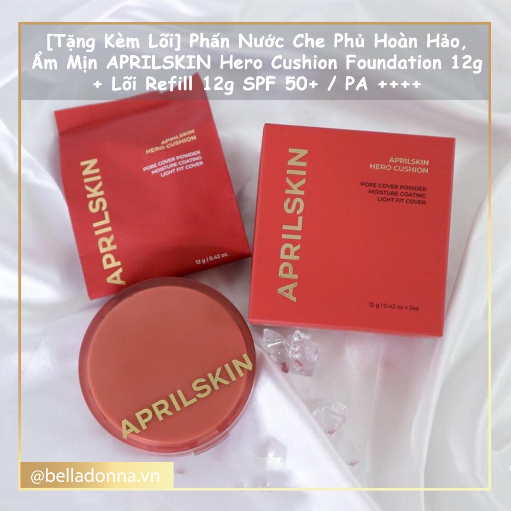 Phấn Nước Che Phủ Hoàn Hảo, Ẩm Mịn APRILSKIN Hero Cushion Foundation 12g + Lõi Refill 12g SPF50+/PA++++