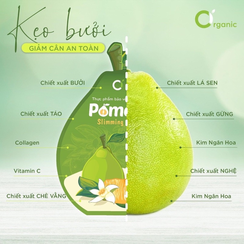 KẸO BƯỞI POMELO CI ORGANIC GIẢM CÂN TAN MỠ CHíNH HÃNG ( Gói 10 viên)