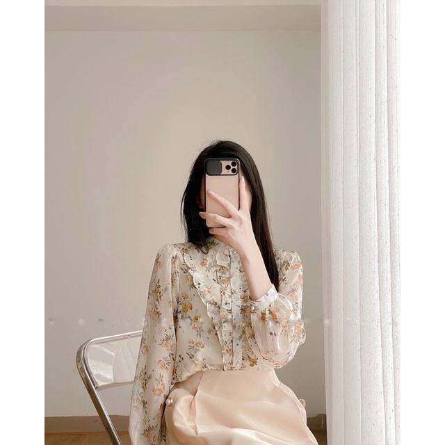 Áo sơ mi hoa phong cách thời trang công sở Xuân hè A63