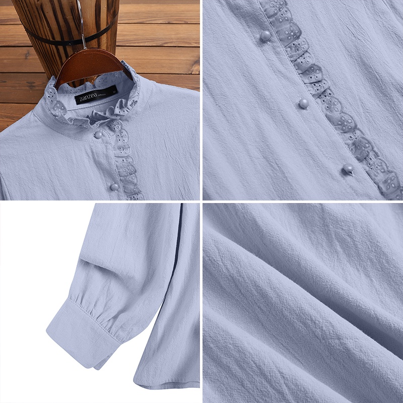 Áo Zanzea tay dài cổ đứng phong cách Châu Âu thanh lịch thời trang dành cho nữ