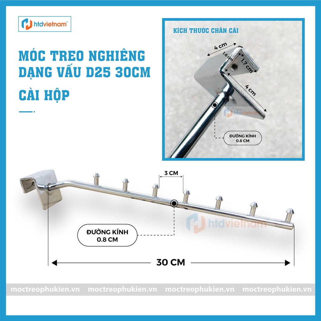 MÓC TREO QUẦN ÁO BI -  DẠNG NGHIÊNG D25 CÀI THANH HỘP INOX