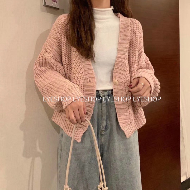 Áo cardigan len dáng lửng 1 cúc siêu đẹp