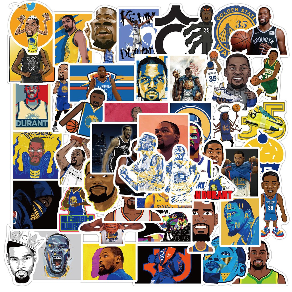 Sticker Bóng Rổ Set 50 Hình Kevin Durant Decal NBA Chất Liệu Chống Nước Dán Trang Trí Sổ Xe Điện Thoại Laptop Mũ