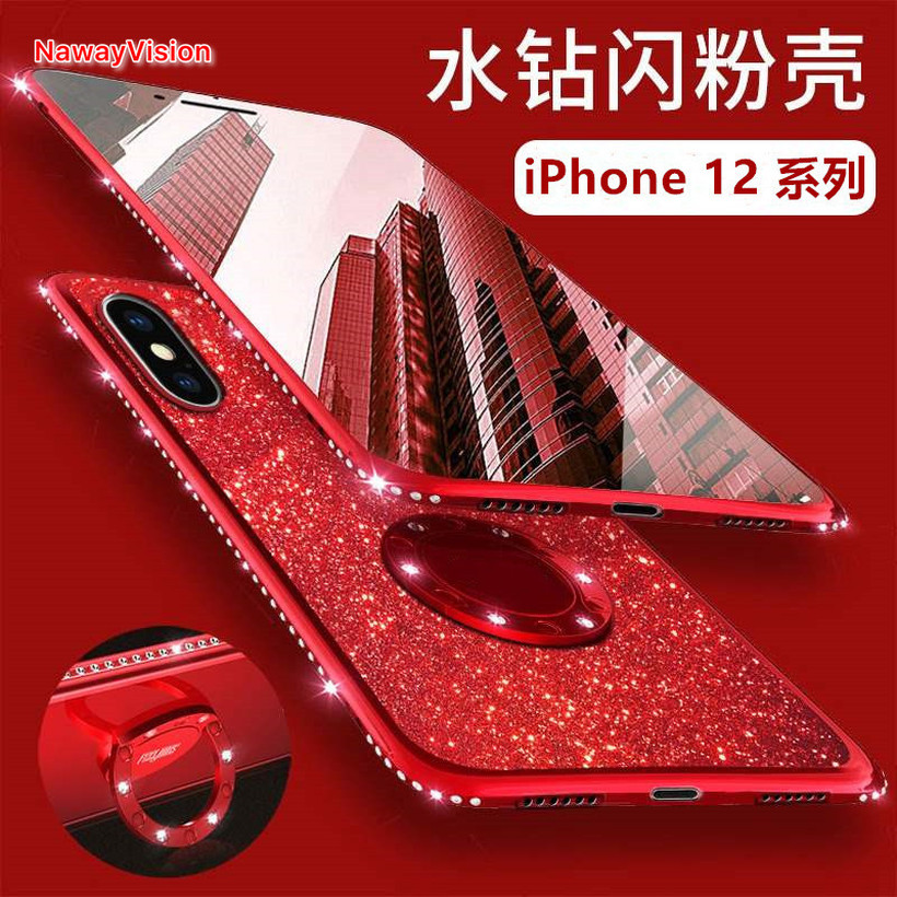 Ốp Điện Thoại Đính Kim Cương Lấp Lánh Mạ Điện Chống Sốc Kèm Giá Đỡ Nhẫn Cho Apple iPhone SE XS Max X XR 8 7 6 6S Plus