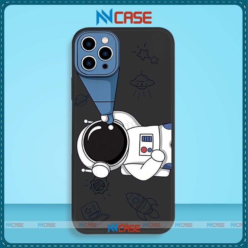 Ốp lưng iPhone Phi hành gia Cute cạnh viền vuông silicon mềm dẻo cho iphone 6/6s/7/8/X/XS/11/12/13 Pro Plus Max