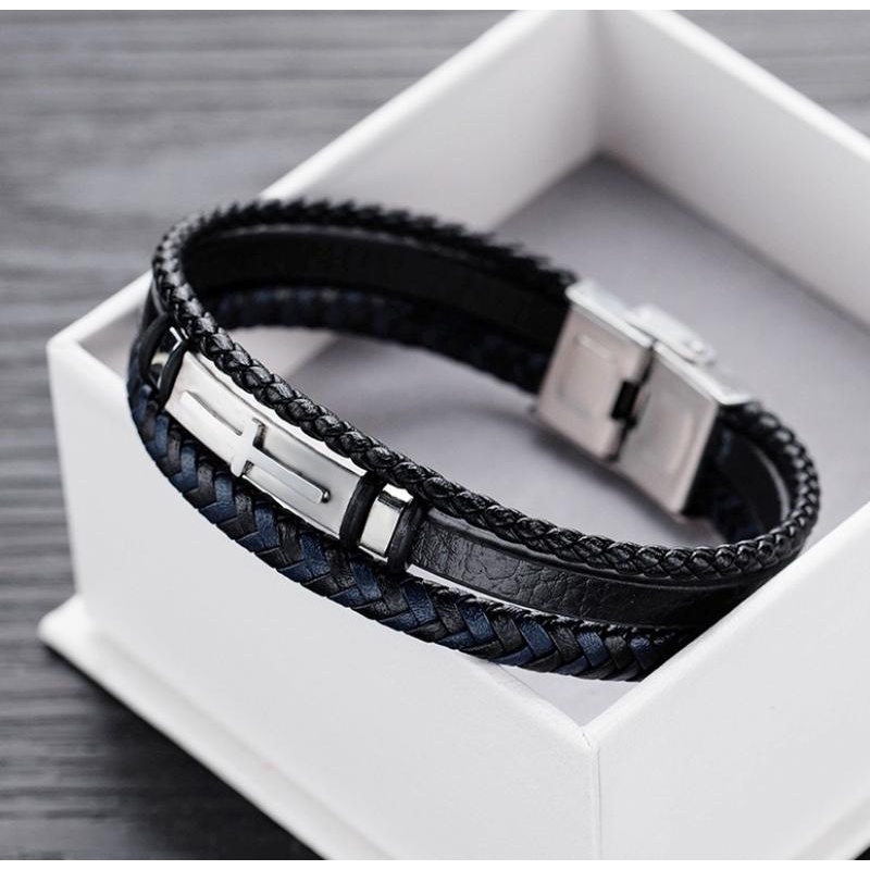 Vòng Tay Dây Da Bện Màu Đỏ Đen Phong Cách Punk Cổ Điển Cho Nam