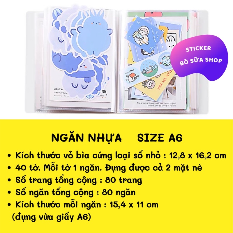 Sổ lưu trữ sticker bìa nhựa 80 trang A6 B6 A5 A4 đựng nhãn dán trang trí postcard giấy note stickerbosuashop