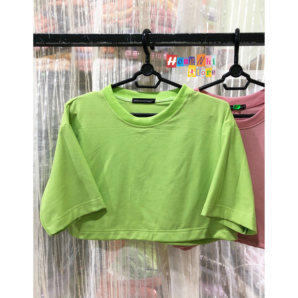 Áo Croptop Trơn Tay Lửng Form Rộng Màu Xanh, Croptop Tay Lỡ Dáng Rộng - MM