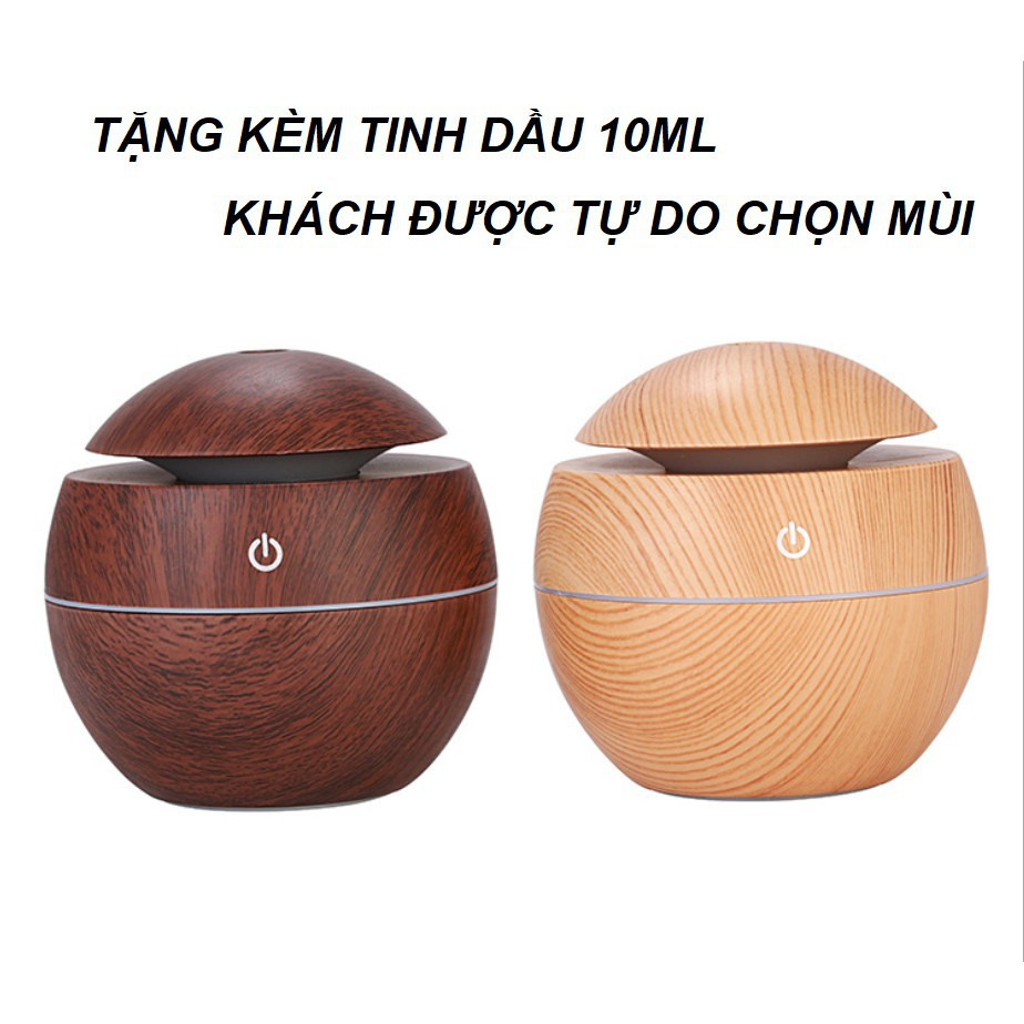 [TẶNG Tinh Dầu 10ml Nguyên Chất] Máy Xông Tinh Dầu Phun Sương Tạo Ẩm Khuếch Vân Gỗ Mini_Tặng Kèm 1 Lọ Tinh Dầu Cực Thơm