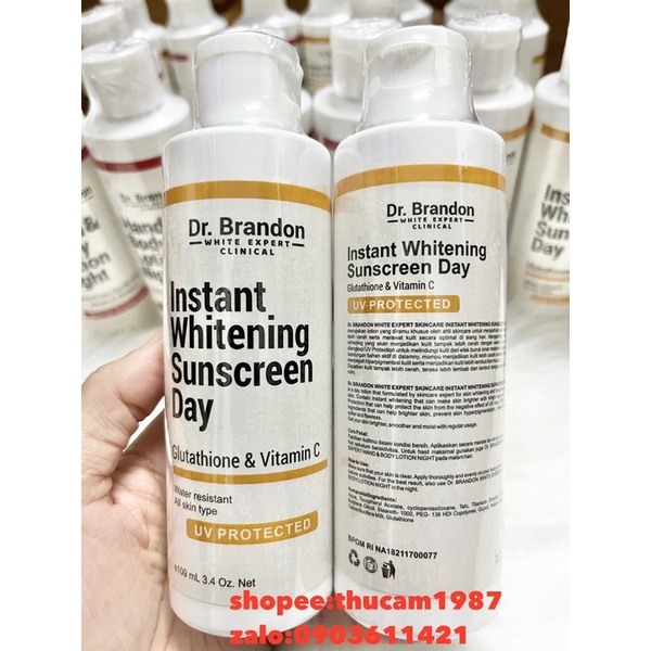 combo Kem dưỡng trắng da, chống nắng Body Dr.Brandon WHITE EXPERT Clinical Hand Lotion Body ngày &amp; đêm.