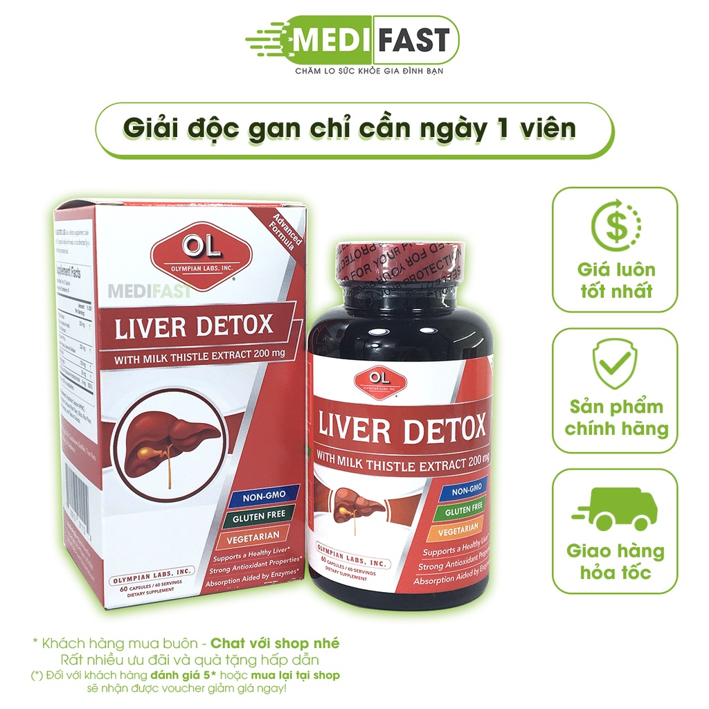Bổ gan giải độc gan Liver Detox Hộp 60v của Olympian Labs từ Silymarin cây kế sữa, vitamin B6 và bồ công anh