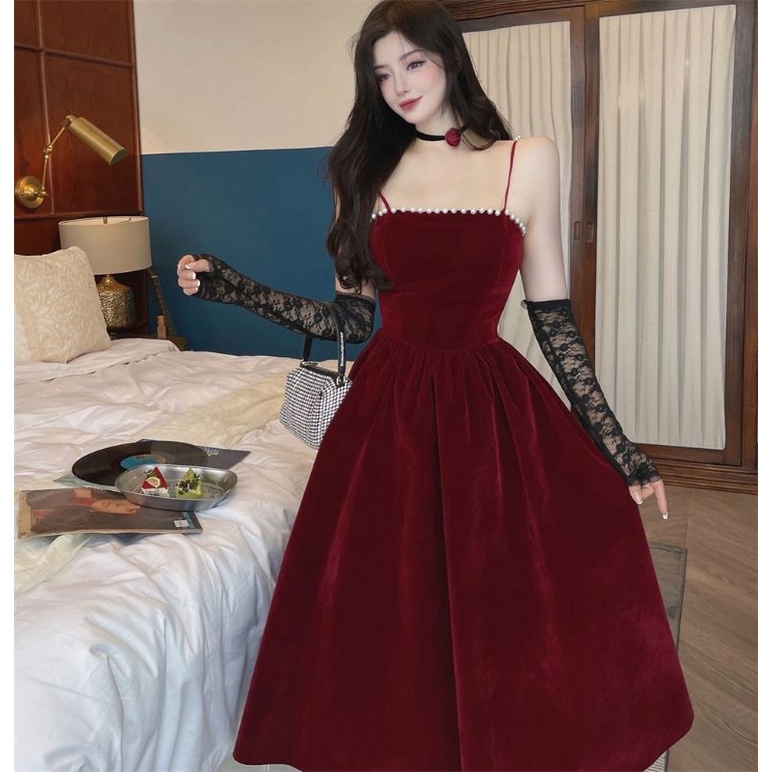 ORD 2-3 TUẦN váy dạ đỏ 2 dây