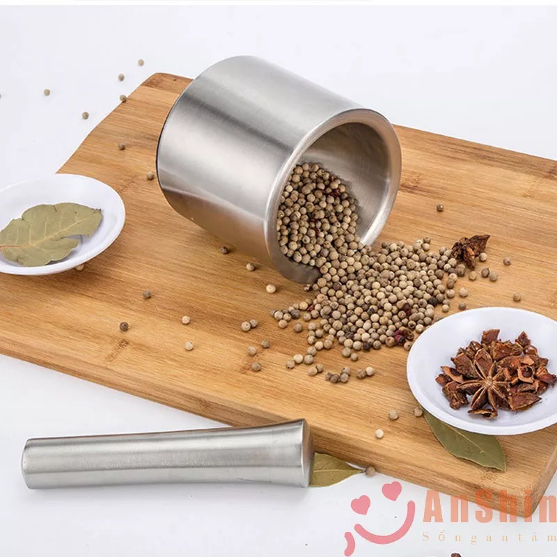 Bộ cối chày inox 304 máy nghiền tỏi Xay tỏi thủ công Bình đựng dược liệu nghiền gia đình Máy mài đa năng