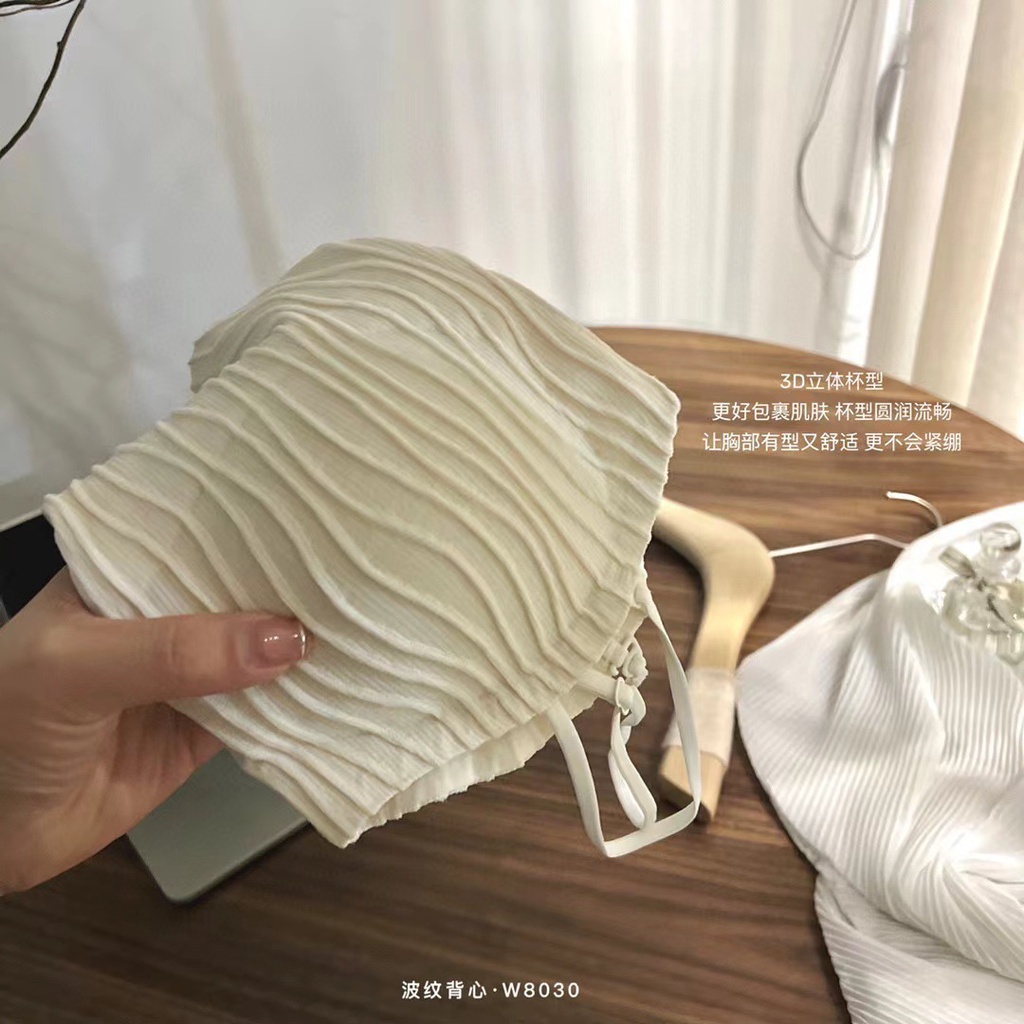 DUNEA Áo hai dây hở lưng gợn sóng có miếng đệm ngực thời trang dành cho nữ