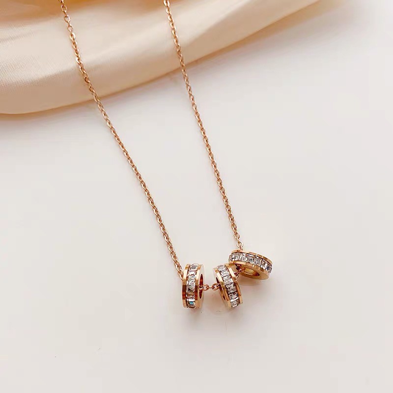 Dây chuyền thép titan mạ vàng hồng 18k đính đá zircon lấp lánh chống thấm nước không gây dị ứng cao cấp