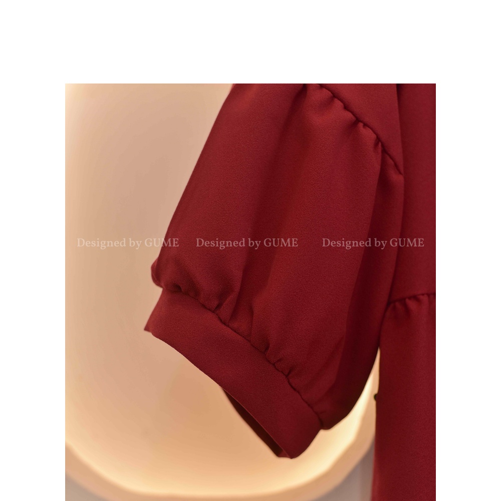Đầm Bầu Công Sở - Váy Bầu GUME màu Đỏ kiểu dáng babydoll dây bèo 2 bên Tay Bồng Siêu Yêu size từ 40-100kg MB 51 ảnh thật