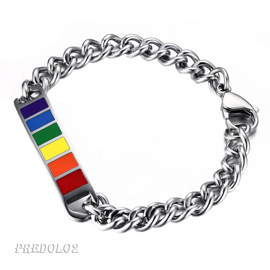 Stainless Steel Chain Braided Rainbow Powerful Clasp Wristband Gay Pride
