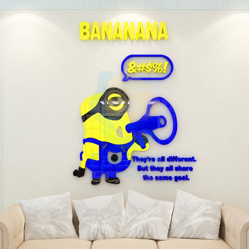 Tranh dán tường mica 3d decor khổ lớn kẻ cắp mặt trăng minions trang trí mầm non, phòng cho bé Nhiều Size - EPeBen