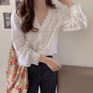 Áo sơ mi xinh cổ V họa tiết hoa xinh - Hàng order