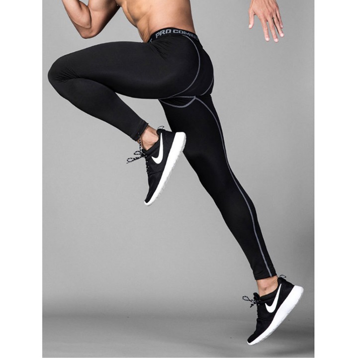 QUẦN GIỮ NHIỆT COMBAT PRO , QUẦN LEGGING TẬP GYM NAM DÁNG DÀI MÀU ĐEN