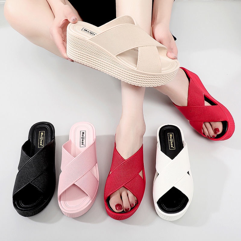 🎀 COOL A Dép Đế Xuồng Dày Tăng Chiều Cao Chống Trượt Và Mùi Hôi Thoải Mái Phong Cách Hàn Quốc Cho Nữ Dép mới dành cho phụ nữ mùa hè dép cao gót và dép đi trong nhà chống trượt nêm với đế dày ở nhà giày phòng tắm nữ