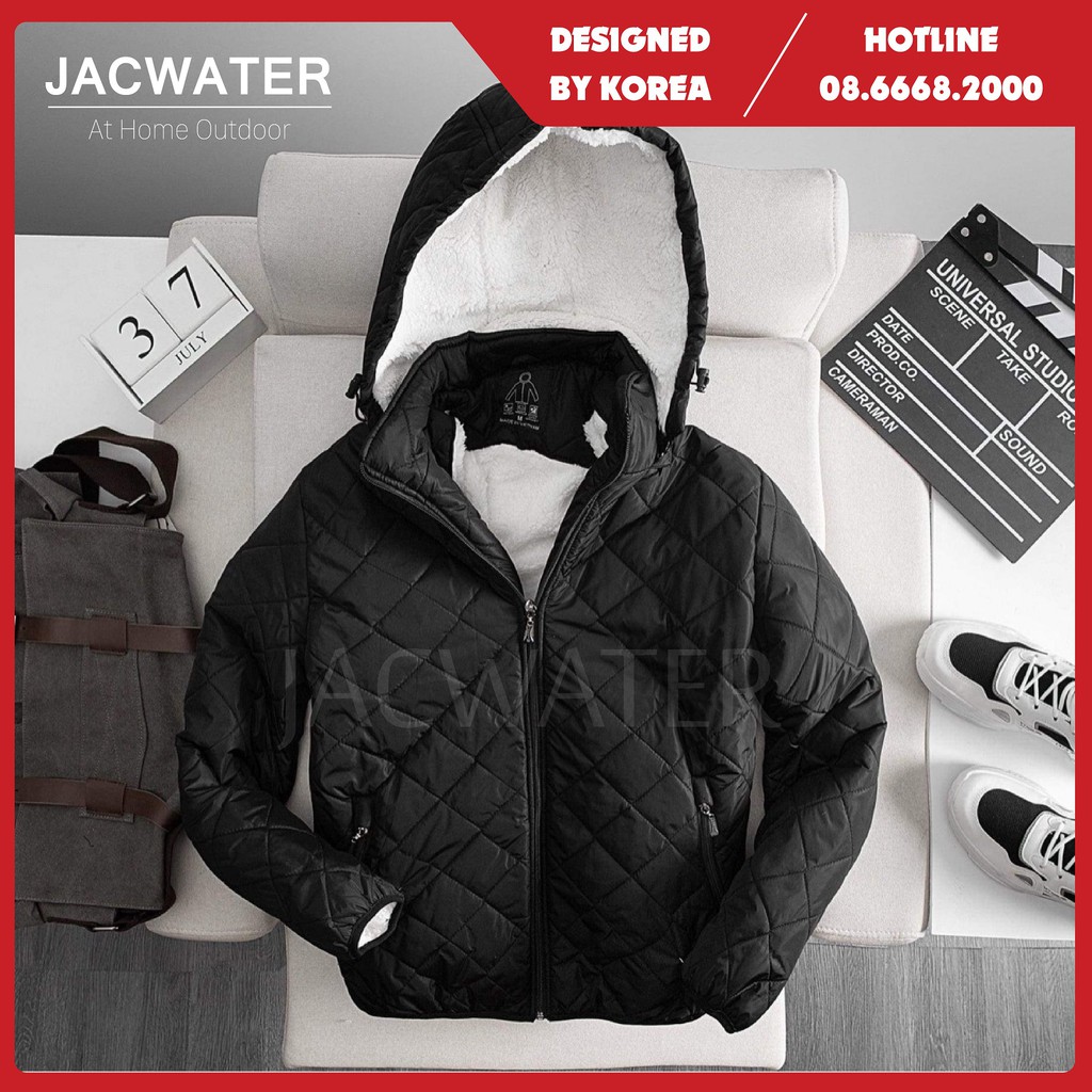 Áo phao trần trám nam chống nước, vải bông lót lông cừu màu trơn phong cách Hàn Quốc JACWATER V555 #4