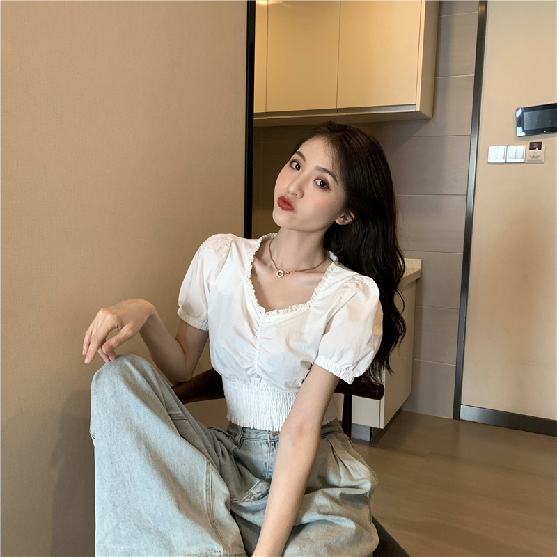 Áo Kiểu Tay Phồng Thời Trang Trẻ Trung 173098Áo Sơ Mi Ngắn Cổ Chữ V Phong Cách Phương Tây