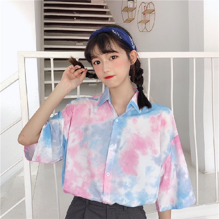 A010 Áo sơ mi loang cỡ rộng nam nữ unisex kiểu dáng Hàn Quốc, áo tay lỡ vải thô kate vảy sơn cá tính oversize Ulzzang | BigBuy360 - bigbuy360.vn