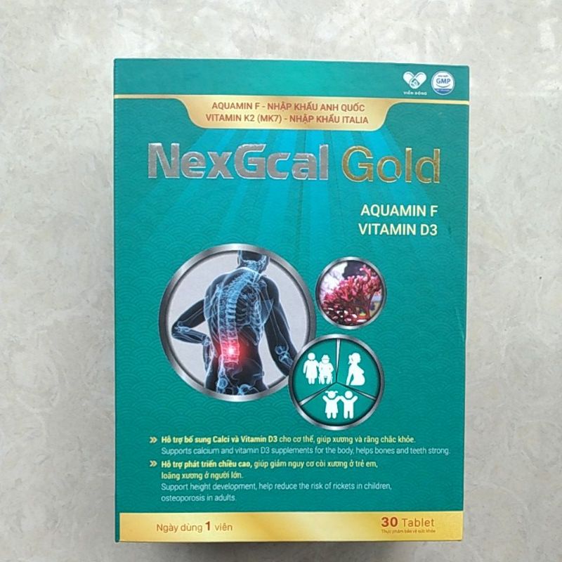 NexGcal Gold - Canxi tảo đỏ, giúp bổ sung canxi, vitamin d3 k2 cho bà bầu, tăng chiều cao cho bé lọ 30viên