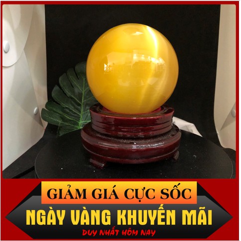 Quả Cầu Đá Mắt Mèo Tự Nhiên ( Màu Xanh Nước Biển , Phù Hợp Mệnh Thủy, Mệnh Mộc Size 10cm và Size 12cm ) .