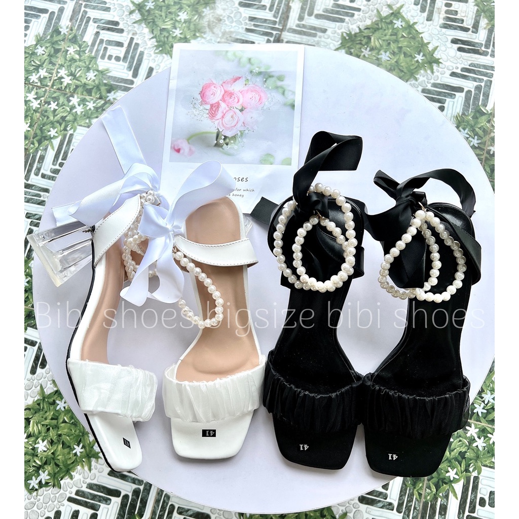 Giày công chúa bigsize quai cườm gót trong tam giác 40-44