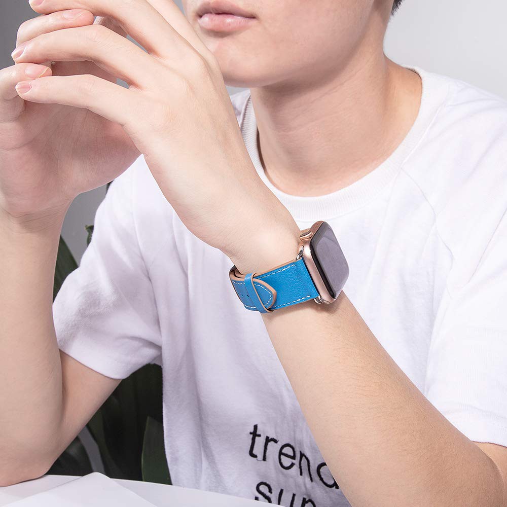 Dây đeo bằng da thích hợp cho đồng hồ thông minh Apple Watch Series 6 5 4 3 2 1 Se 38mm 40mm 42mm 44mm kèm vỏ silicon